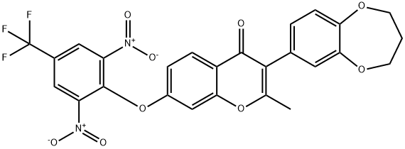 3-(3,4-dihydro-2H-1,5-benzodioxepin-7-yl)-7-[2,6-dinitro-4-(trifluoromethyl)phenoxy]-2-methylchromen-4-one Structure