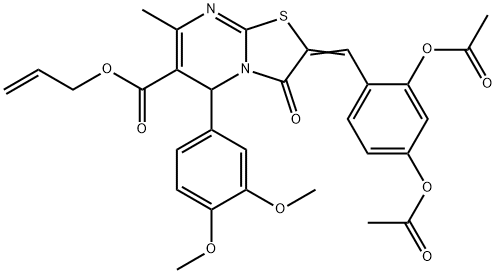 prop-2-enyl (2Z)-2-[(2,4-diacetyloxyphenyl)methylidene]-5-(3,4-dimethoxyphenyl)-7-methyl-3-oxo-5H-[1,3]thiazolo[3,2-a]pyrimidine-6-carboxylate Struktur