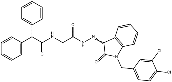 N-[2-[(2Z)-2-[1-[(3,4-dichlorophenyl)methyl]-2-oxoindol-3-ylidene]hydrazinyl]-2-oxoethyl]-2,2-diphenylacetamide Struktur