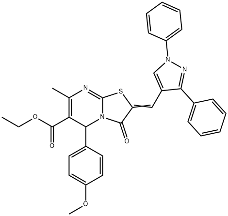 ethyl (2Z)-2-[(1,3-diphenylpyrazol-4-yl)methylidene]-5-(4-methoxyphenyl)-7-methyl-3-oxo-5H-[1,3]thiazolo[3,2-a]pyrimidine-6-carboxylate Structure