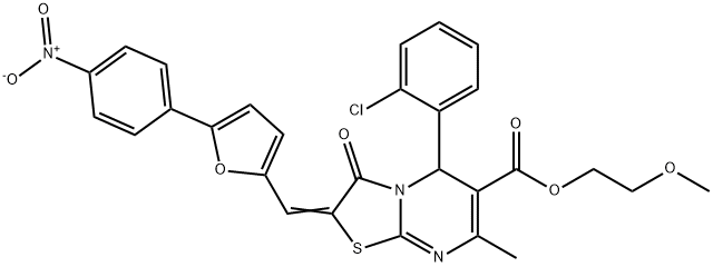 2-methoxyethyl (2Z)-5-(2-chlorophenyl)-7-methyl-2-[[5-(4-nitrophenyl)furan-2-yl]methylidene]-3-oxo-5H-[1,3]thiazolo[3,2-a]pyrimidine-6-carboxylate Structure