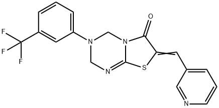 (7Z)-7-(pyridin-3-ylmethylidene)-3-[3-(trifluoromethyl)phenyl]-2,4-dihydro-[1,3]thiazolo[3,2-a][1,3,5]triazin-6-one Struktur