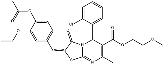 2-methoxyethyl (2Z)-2-[(4-acetyloxy-3-ethoxyphenyl)methylidene]-5-(2-chlorophenyl)-7-methyl-3-oxo-5H-[1,3]thiazolo[3,2-a]pyrimidine-6-carboxylate Struktur
