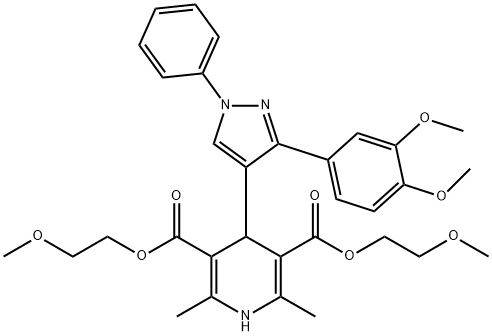 bis(2-methoxyethyl) 4-[3-(3,4-dimethoxyphenyl)-1-phenylpyrazol-4-yl]-2,6-dimethyl-1,4-dihydropyridine-3,5-dicarboxylate Struktur