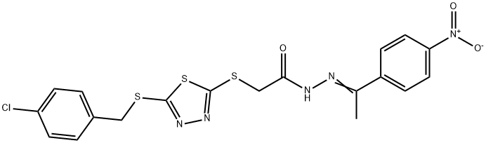 2-[[5-[(4-chlorophenyl)methylsulfanyl]-1,3,4-thiadiazol-2-yl]sulfanyl]-N-[(Z)-1-(4-nitrophenyl)ethylideneamino]acetamide Struktur