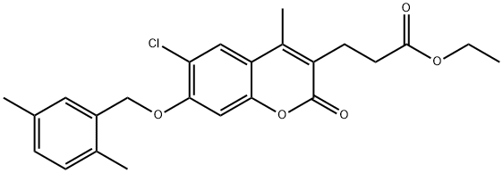 ethyl 3-[6-chloro-7-[(2,5-dimethylphenyl)methoxy]-4-methyl-2-oxochromen-3-yl]propanoate 结构式