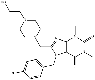 7-[(4-chlorophenyl)methyl]-8-[[4-(2-hydroxyethyl)piperazin-1-yl]methyl]-1,3-dimethylpurine-2,6-dione Struktur