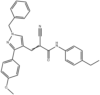 (E)-3-[1-benzyl-3-(4-methoxyphenyl)pyrazol-4-yl]-2-cyano-N-(4-ethylphenyl)prop-2-enamide Structure