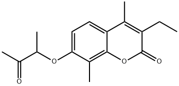 3-ethyl-4,8-dimethyl-7-(3-oxobutan-2-yloxy)chromen-2-one Struktur