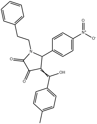 (4E)-4-[hydroxy-(4-methylphenyl)methylidene]-5-(4-nitrophenyl)-1-(2-phenylethyl)pyrrolidine-2,3-dione Structure