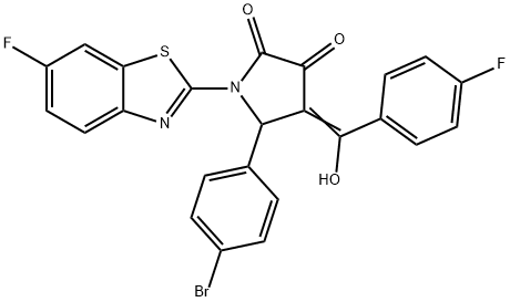 (4E)-5-(4-bromophenyl)-1-(6-fluoro-1,3-benzothiazol-2-yl)-4-[(4-fluorophenyl)-hydroxymethylidene]pyrrolidine-2,3-dione Structure