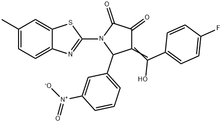 (4E)-4-[(4-fluorophenyl)-hydroxymethylidene]-1-(6-methyl-1,3-benzothiazol-2-yl)-5-(3-nitrophenyl)pyrrolidine-2,3-dione Structure