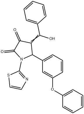 (4E)-4-[hydroxy(phenyl)methylidene]-5-(3-phenoxyphenyl)-1-(1,3-thiazol-2-yl)pyrrolidine-2,3-dione Struktur