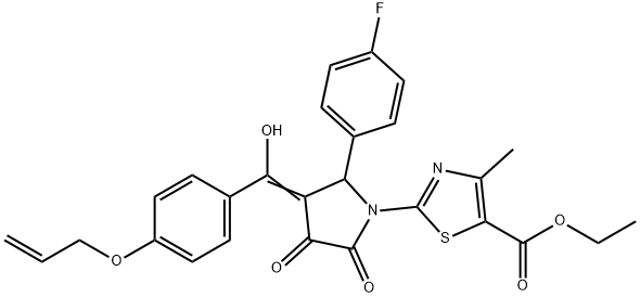 ethyl 2-[(3E)-2-(4-fluorophenyl)-3-[hydroxy-(4-prop-2-enoxyphenyl)methylidene]-4,5-dioxopyrrolidin-1-yl]-4-methyl-1,3-thiazole-5-carboxylate Struktur