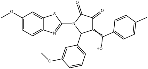 (4E)-4-[hydroxy-(4-methylphenyl)methylidene]-1-(6-methoxy-1,3-benzothiazol-2-yl)-5-(3-methoxyphenyl)pyrrolidine-2,3-dione Structure