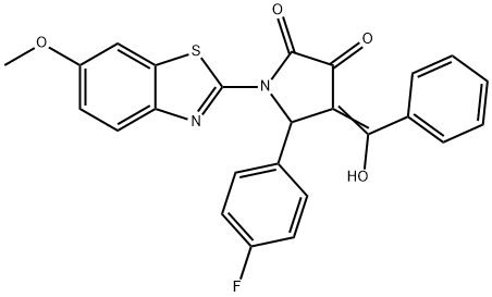 (4E)-5-(4-fluorophenyl)-4-[hydroxy(phenyl)methylidene]-1-(6-methoxy-1,3-benzothiazol-2-yl)pyrrolidine-2,3-dione Structure