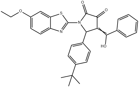 (4E)-5-(4-tert-butylphenyl)-1-(6-ethoxy-1,3-benzothiazol-2-yl)-4-[hydroxy(phenyl)methylidene]pyrrolidine-2,3-dione Structure