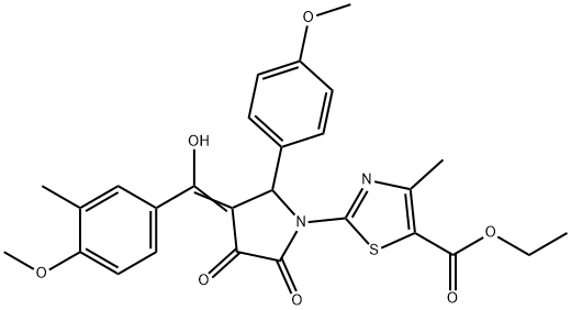 ethyl 2-[(3E)-3-[hydroxy-(4-methoxy-3-methylphenyl)methylidene]-2-(4-methoxyphenyl)-4,5-dioxopyrrolidin-1-yl]-4-methyl-1,3-thiazole-5-carboxylate Struktur