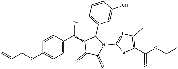 ethyl 2-[(3E)-2-(3-hydroxyphenyl)-3-[hydroxy-(4-prop-2-enoxyphenyl)methylidene]-4,5-dioxopyrrolidin-1-yl]-4-methyl-1,3-thiazole-5-carboxylate Struktur