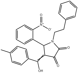 (4E)-4-[hydroxy-(4-methylphenyl)methylidene]-5-(2-nitrophenyl)-1-(2-phenylethyl)pyrrolidine-2,3-dione Struktur