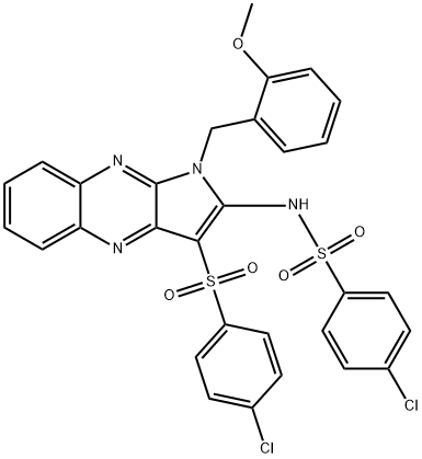 4-chloro-N-[3-(4-chlorophenyl)sulfonyl-1-[(2-methoxyphenyl)methyl]pyrrolo[3,2-b]quinoxalin-2-yl]benzenesulfonamide Structure