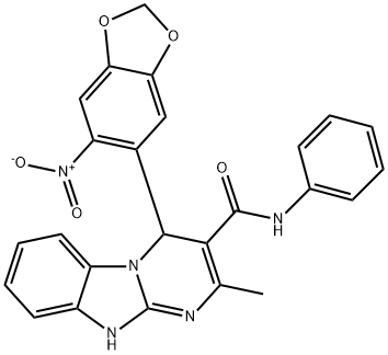 2-methyl-4-(6-nitro-1,3-benzodioxol-5-yl)-N-phenyl-1,4-dihydropyrimido[1,2-a]benzimidazole-3-carboxamide Struktur