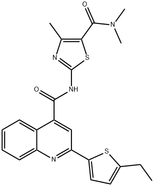 2-[[2-(5-ethylthiophen-2-yl)quinoline-4-carbonyl]amino]-N,N,4-trimethyl-1,3-thiazole-5-carboxamide,713120-12-8,结构式