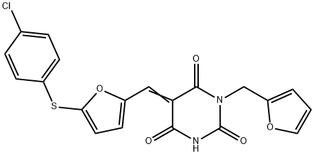 (5Z)-5-[[5-(4-chlorophenyl)sulfanylfuran-2-yl]methylidene]-1-(furan-2-ylmethyl)-1,3-diazinane-2,4,6-trione Structure