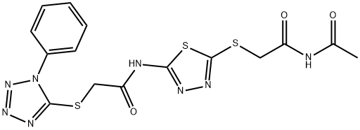 N-[5-(2-acetamido-2-oxoethyl)sulfanyl-1,3,4-thiadiazol-2-yl]-2-(1-phenyltetrazol-5-yl)sulfanylacetamide Structure