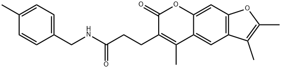 N-[(4-methylphenyl)methyl]-3-(2,3,5-trimethyl-7-oxofuro[3,2-g]chromen-6-yl)propanamide Struktur