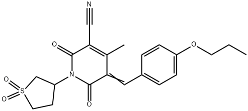 (5Z)-1-(1,1-dioxothiolan-3-yl)-4-methyl-2,6-dioxo-5-[(4-propoxyphenyl)methylidene]pyridine-3-carbonitrile Structure