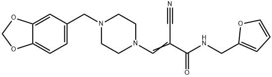 (E)-3-[4-(1,3-benzodioxol-5-ylmethyl)piperazin-1-yl]-2-cyano-N-(furan-2-ylmethyl)prop-2-enamide Structure