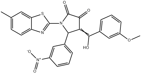 (4E)-4-[hydroxy-(3-methoxyphenyl)methylidene]-1-(6-methyl-1,3-benzothiazol-2-yl)-5-(3-nitrophenyl)pyrrolidine-2,3-dione Structure
