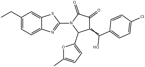 (4E)-4-[(4-chlorophenyl)-hydroxymethylidene]-1-(6-ethyl-1,3-benzothiazol-2-yl)-5-(5-methylfuran-2-yl)pyrrolidine-2,3-dione Structure