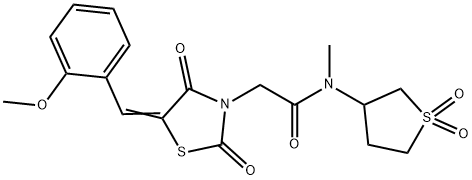N-(1,1-dioxothiolan-3-yl)-2-[(5E)-5-[(2-methoxyphenyl)methylidene]-2,4-dioxo-1,3-thiazolidin-3-yl]-N-methylacetamide Struktur