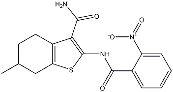 6-methyl-2-[(2-nitrobenzoyl)amino]-4,5,6,7-tetrahydro-1-benzothiophene-3-carboxamide,,结构式