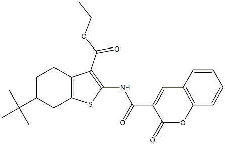 ethyl 6-tert-butyl-2-[(2-oxochromene-3-carbonyl)amino]-4,5,6,7-tetrahydro-1-benzothiophene-3-carboxylate Structure