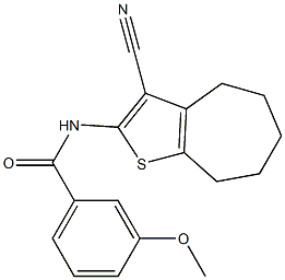 N-(3-cyano-5,6,7,8-tetrahydro-4H-cyclohepta[b]thiophen-2-yl)-3-methoxybenzamide,,结构式
