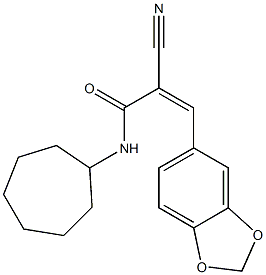 (Z)-3-(1,3-benzodioxol-5-yl)-2-cyano-N-cycloheptylprop-2-enamide,,结构式