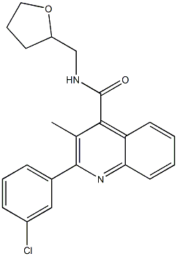 2-(3-chlorophenyl)-3-methyl-N-(oxolan-2-ylmethyl)quinoline-4-carboxamide,,结构式