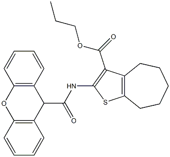 propyl 2-(9H-xanthene-9-carbonylamino)-5,6,7,8-tetrahydro-4H-cyclohepta[b]thiophene-3-carboxylate,,结构式