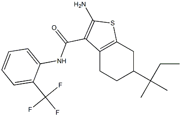 2-amino-6-(2-methylbutan-2-yl)-N-[2-(trifluoromethyl)phenyl]-4,5,6,7-tetrahydro-1-benzothiophene-3-carboxamide,,结构式