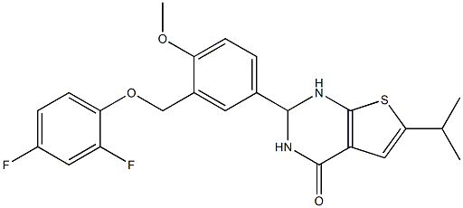 2-[3-[(2,4-difluorophenoxy)methyl]-4-methoxyphenyl]-6-propan-2-yl-2,3-dihydro-1H-thieno[2,3-d]pyrimidin-4-one Struktur