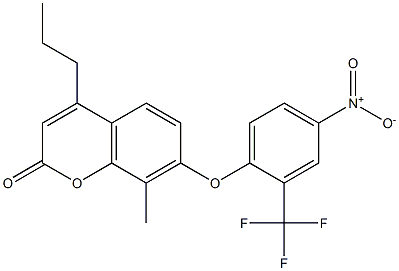 8-methyl-7-[4-nitro-2-(trifluoromethyl)phenoxy]-4-propylchromen-2-one 结构式