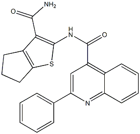 N-(3-carbamoyl-5,6-dihydro-4H-cyclopenta[b]thiophen-2-yl)-2-phenylquinoline-4-carboxamide,,结构式
