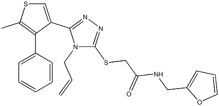 N-(furan-2-ylmethyl)-2-[[5-(5-methyl-4-phenylthiophen-3-yl)-4-prop-2-enyl-1,2,4-triazol-3-yl]sulfanyl]acetamide,,结构式
