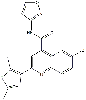 6-chloro-2-(2,5-dimethylthiophen-3-yl)-N-(1,2-oxazol-3-yl)quinoline-4-carboxamide,,结构式