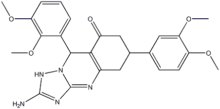 2-amino-9-(2,3-dimethoxyphenyl)-6-(3,4-dimethoxyphenyl)-5,6,7,9-tetrahydro-1H-[1,2,4]triazolo[5,1-b]quinazolin-8-one Structure