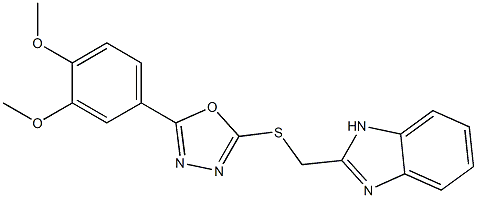 2-(1H-benzimidazol-2-ylmethylsulfanyl)-5-(3,4-dimethoxyphenyl)-1,3,4-oxadiazole,,结构式