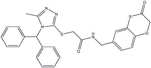 2-[(4-benzhydryl-5-methyl-1,2,4-triazol-3-yl)sulfanyl]-N-[(3-oxo-1,4-benzoxathiin-6-yl)methyl]acetamide,,结构式